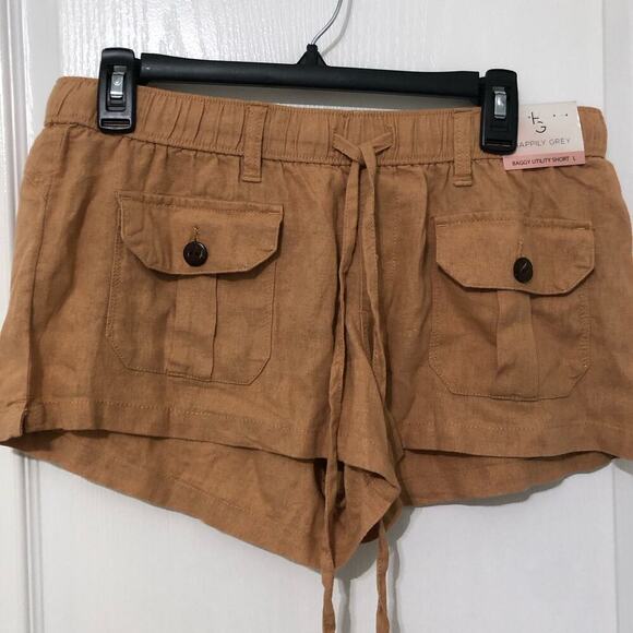 Happily Grey Women's Baggy Utility Pull On Shorts Linen Pockets Drawstring Large - Picture 3 of 7